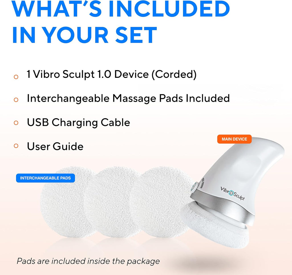 Vibro Sculpt 1.0 Body Sculpting Machine – Handheld Lymphatic Drainage Massager - Skin Tightening Device with 5 Pro Pads for Belly, Arms, Legs & Glutes