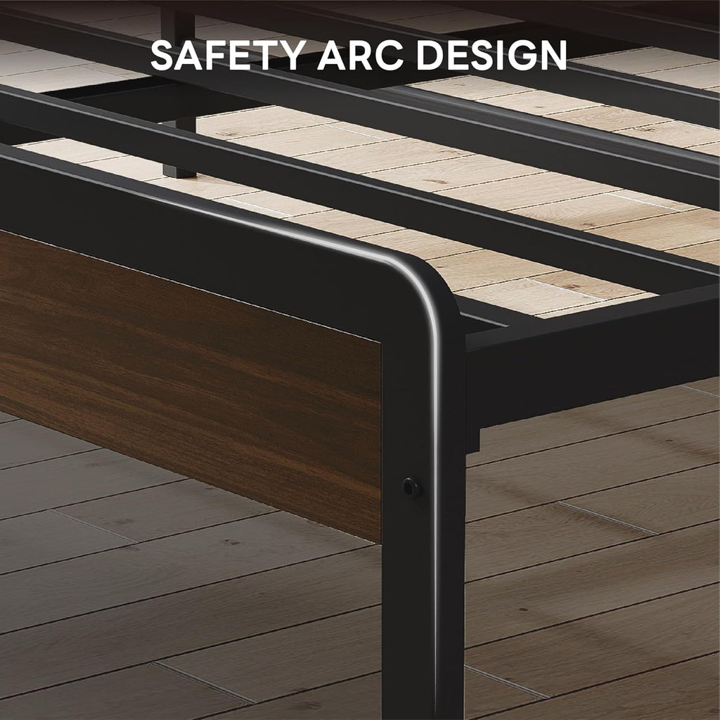 LIKIMIO King Bed Frame with Headboard, Dark Wood Camas King with Strong Supports, Sturdy, Noise-Free, No Box Spring Needed, Dark Walnut
