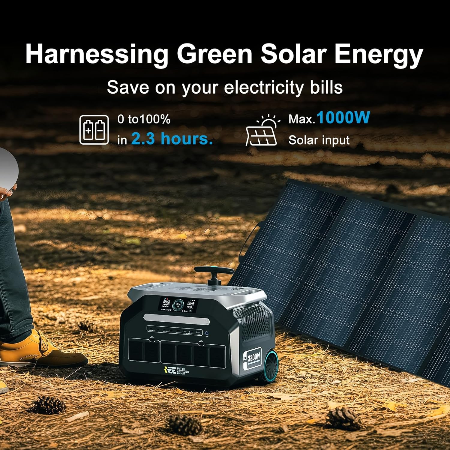 IEE 3200W Portable Power Station P3200  2048Wh Solar Generator  1800W AC Charging & 1000W Solar Charging  LiFePO4 Battery Generator for Home Backup  Camping  RV  Emergencies (P3200 Power Station)