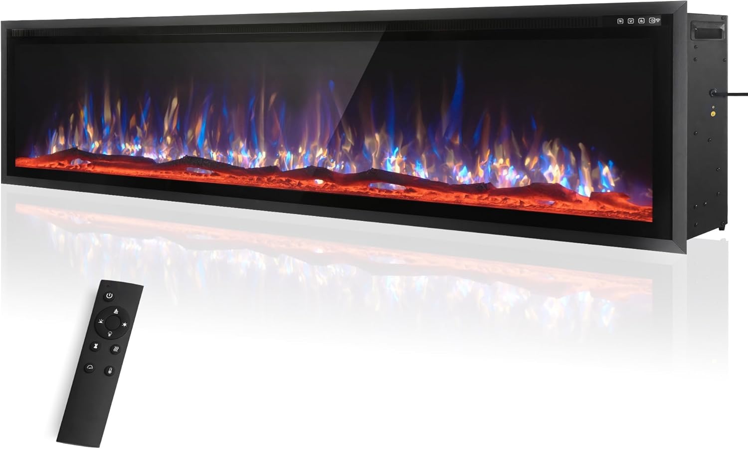 PHI VILLA 72" Electric Fireplace Wall Mounted, Recessed Wall Fireplace Electric with Crystal, Fake Charcoal & Firewood Bed for Indoor, Remote Control, 750W/1500W, Timer, Ultra-Narrow Bezel