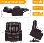 Triple Motor Large Power Lift Recliner Chair for Elderly with Heat and Massage, Lay Flat Lift Chairs for Seniors Infinite Position, Extended Footrest (Dark Brown)