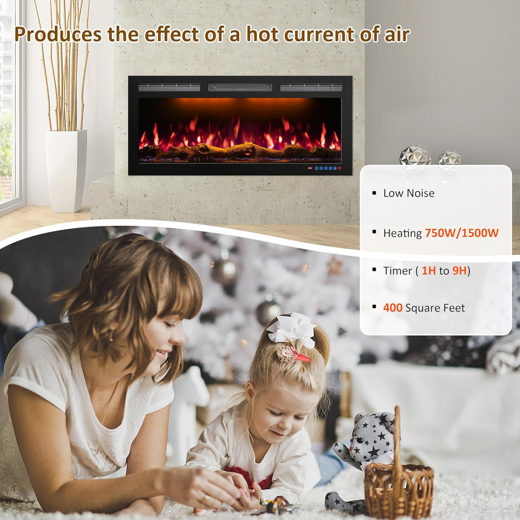 72 Inch WiFi Electric Fireplace Heater, Recessed or Wall Mounted, Ultra‑Slim 5.51" Deep, 750/1500W, 12 Flame Colors & 12 Ember Bed Colors,Remote & App Control, Works with Alexa & Google Home