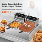 ROVSUN 22.8QT Commercial Deep Fryer with Baskets & Lids, 21.8L Stainless Steel Electric Double Fryer, Countertop Kitchen Frying Machine w/Temperature Control, French Fries Donuts 3400W