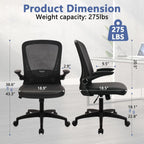 CLATINA Desk Chairs with PU Leather Seat, Flip Up Arms Ergonomic Mesh Back Office Chair with Lumbar Support, Adjustable Height Swivel Rolling Computer Chairs for Home Conference Meeting, Black, 4 Pack