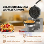 Commercial Waffle Maker - Belgian Waffle Maker w/Non-stick Baking Pan and 550℉ Heating, 1200W Rotating Waffle Iron for 1.2" Thick, Stainless Steel Round Waffle Machine for Restaurant