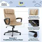 Serta® Hannah Executive Home Office Desk Chair, Ergonomic Mid-Back with Lumbar Support, Firm Seat Cushion, Layered Body Pillows, Padded Armrests, Swivel Base, Easy Assembly, Microfiber, Beige