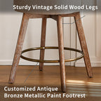 Counter Height Bar Stools,Sand-Colored Linen Comfort Fabric Bar Stool Set of 3 .360° Swivel Counter Height Stools Solid Wood Legs,27'' Barstools with Contoured Backrest