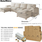 EASE MOOSE Oversized Modular Sectional Sofa,Leather Sectional Couch with Deep Seat,Extra Large U Shaped Couch,Faux Leather Material Sofa Modern Comfy Scratch Resistant,Beige