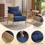 Karl home Cozy Chenille Accent Chair with Lumbar Pillow & Rattan Arms Modern Lounge Chair for Living Room, Bedroom, Reading Nook, Blue
