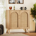 Rovaurx Rattan Storage Cabinet with Doors, Modern Accent Bathroom Floor Cabinet, Sideboard Buffet for Living Room, Entryway, Dining Room and Kitchen, Natural BMGZ108M