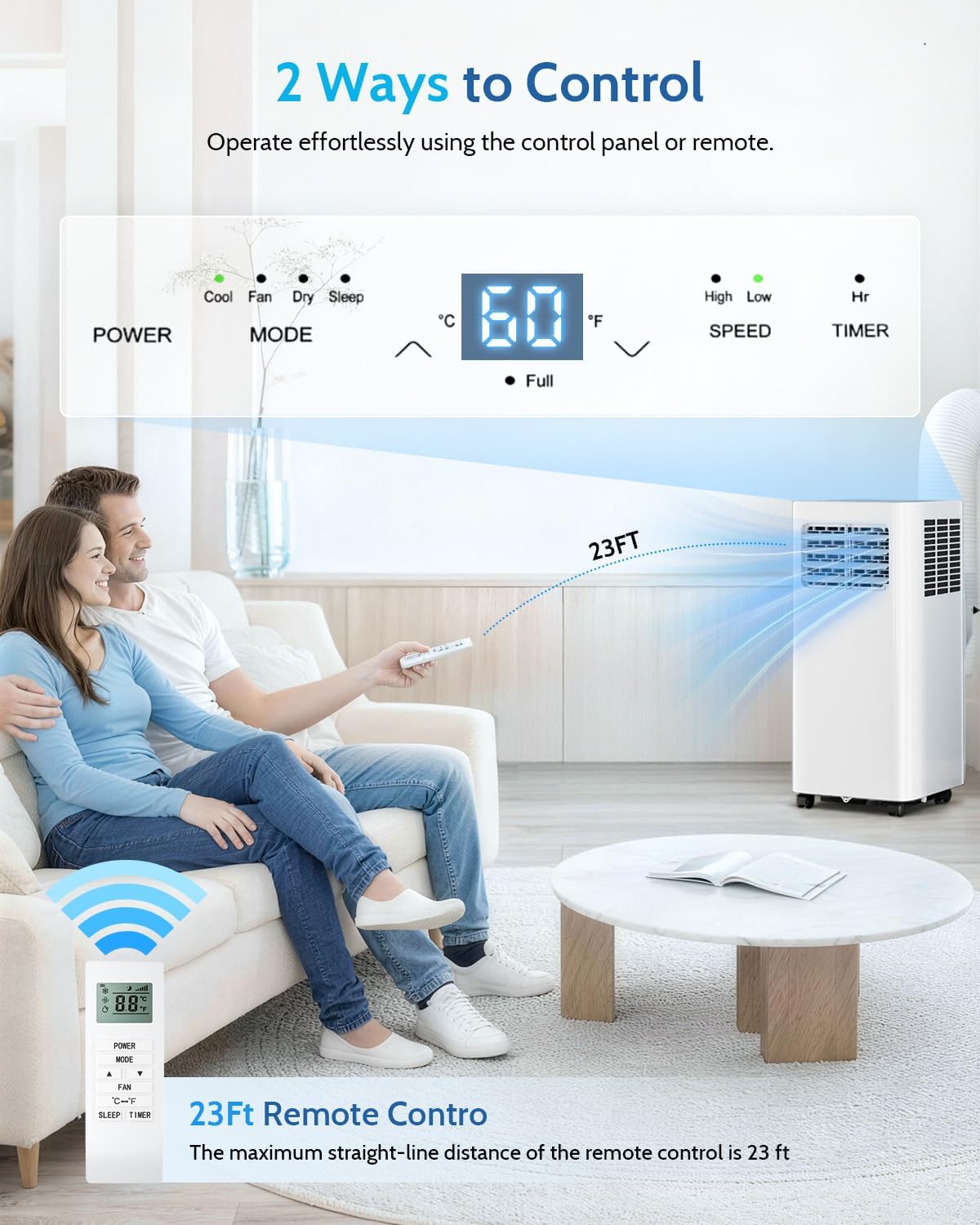 8,000 BTU Portable Air Conditioner - 3-in-1 Portable AC Unit for Rooms Up to 350 Sq. Ft., with Remote Control, Cooling, Dehumidifier & Fan Modes, AC Unit for Bedroom, Office, Apartment