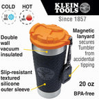 Klein Tools 80062 Backpack Tool Kit with Tradesman Pro 21-Pocket Backpack, Insulated Tumbler and Leather Key-Chain, 3-Piece