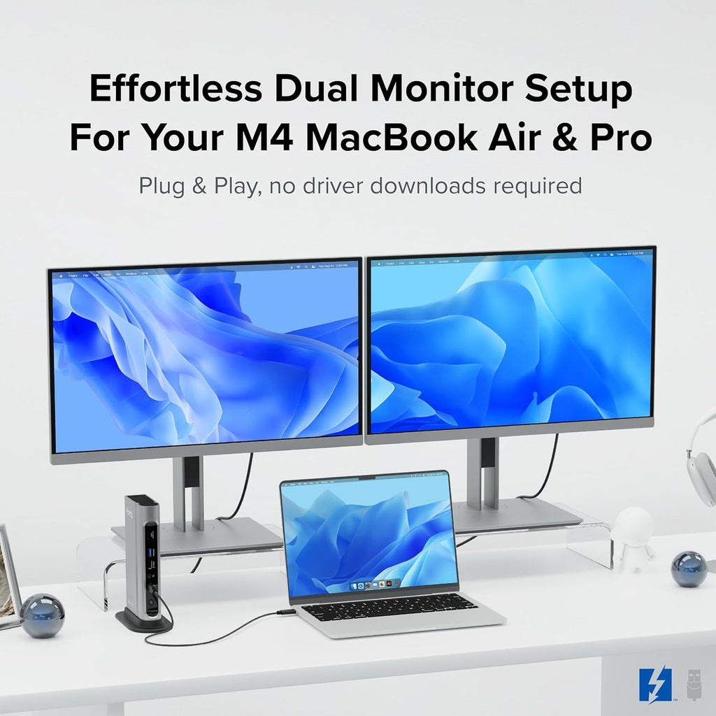 Plugable 16-in-1 Thunderbolt 4 Dock – Dual 4K Monitors for M4/M5 MacBook Air/Pro  100W Charging  2X HDMI  2X DisplayPort  2.5G Ethernet  7X USB  MicroSD/SD Card Reader  Windows & USB4 Compatible