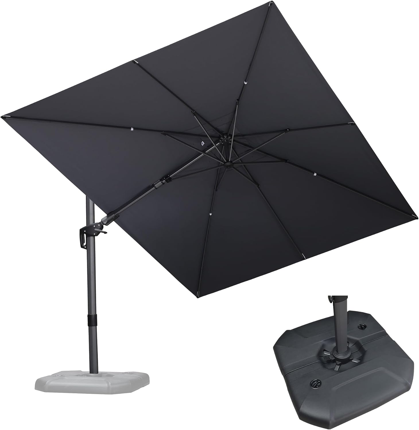 PURPLE LEAF 9' X 12' Right-left Tilt Patio Umbrella with Base Outdoor Cantilever Swivel Rectangle Umbrella Offset Umbrella with 360-degree Rotation for Garden Deck Pool Patio Light Grey
