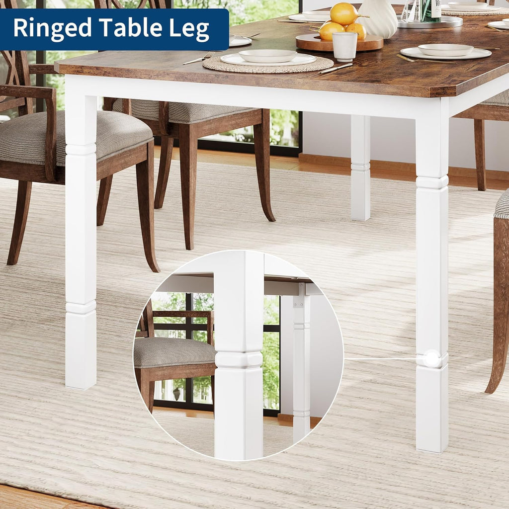 IDEALHOUSE 79" Dining Table for 6-8 People, Modern Rectangular Kitchen Table with Sturdy Metal Legs, Large Wood Farmhouse Dining Room Table for Home Office, Conference, White & Retro