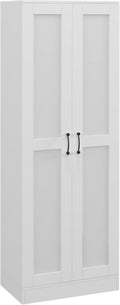 HOMCOM 69" Tall Storage Cabinet with Movable Storage Shelves, Modern Style Pantry Cabinet with Soft Close Doors, White