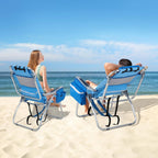 VINGLI Tall Beach Chair 2 Pack Lightweight, Backpack Beach Chair for Adults with 5-Position, Cooler Bag, Cup Holders, Towel Bar, Folding Beach Camping Chairs（16“-Blue）