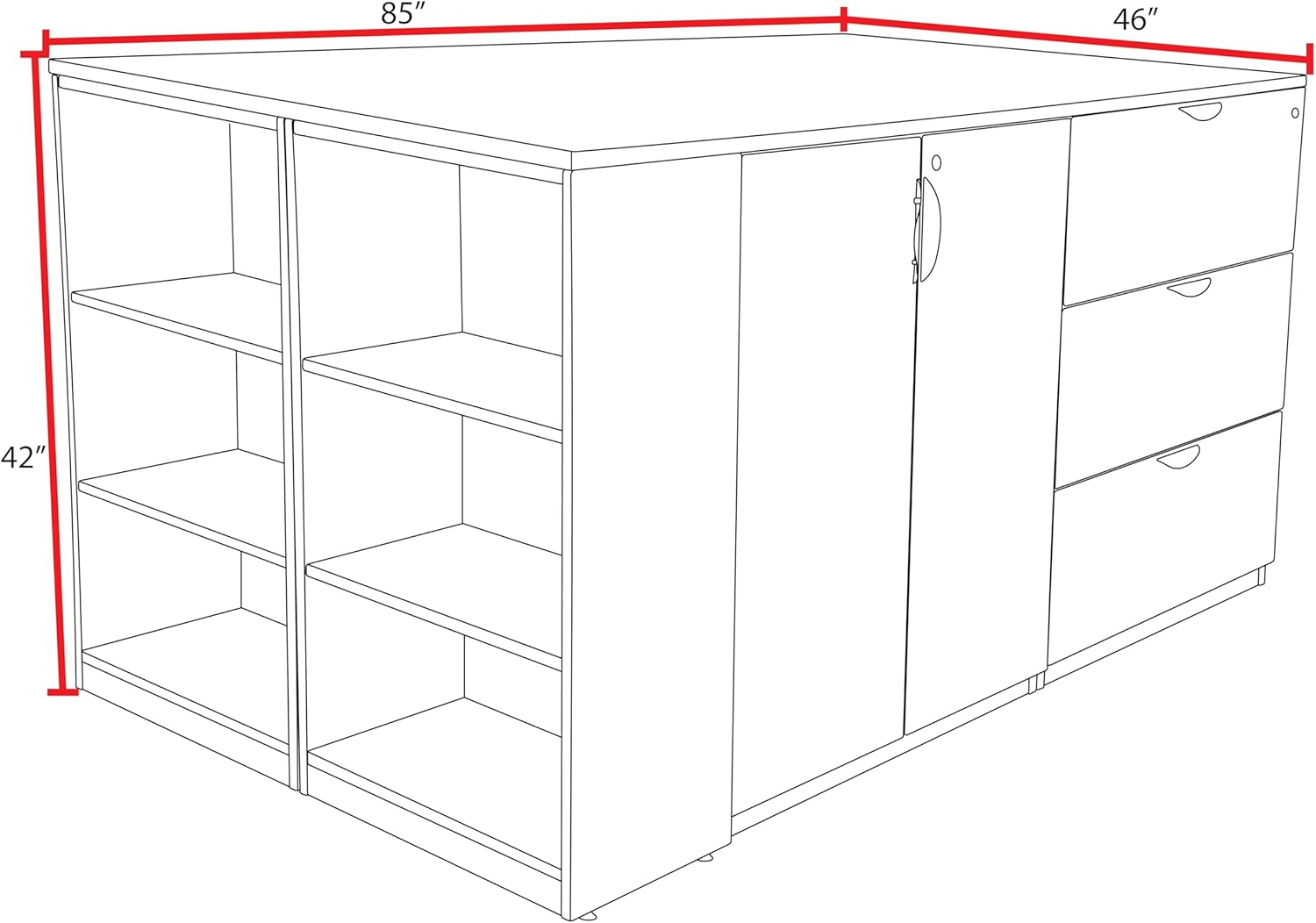 Regency Legacy Stand Up 2 Storage Cabinet/ 2 Lateral File Quad with Bookcase End- Mahogany