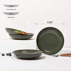 Pokini 16 Piece Double Bowl Dinnerware Sets with Pasta Bowls, Highly Chip and Crack Resistant Plates and Bowls Sets, Natural Earthyware Ceramic Dishware Sets, Service for 4 Blackish Green