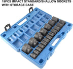MacWork 19 Piece 1/2-Inch Drive Standard/Shallow Impact Socket Set, SAE, 3/8" to 1-1/2", CR-V&Cr-Mo Alloy Steel, 6-point Hex Radius Corner Design