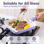 SENSARTE 17 Piece Ceramic Pots and Pans Set, Nonstick Detachable Handle Cookware, Induction Kitchen Cookware Set with Removable Handle, Dishwasher ＆ Oven Safe (Purple)