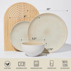 Pokini Ceramic Dinnerware Sets for 4, 12 Pieces Embossed Stoneware Plates and Bowls Sets, Scratch Resistant Dish Sets, Distinctive Granulated Surface, Housewarming Wedding Gift, Brown