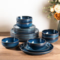 GBHOME Ceramic Dinnerware Sets for 4, 12 Pieces Stoneware Plates and Bowls Sets, Scratch Resistant Dishes, Dishwasher & Microwave Safe, Reactive Glaze-Pacific Blue