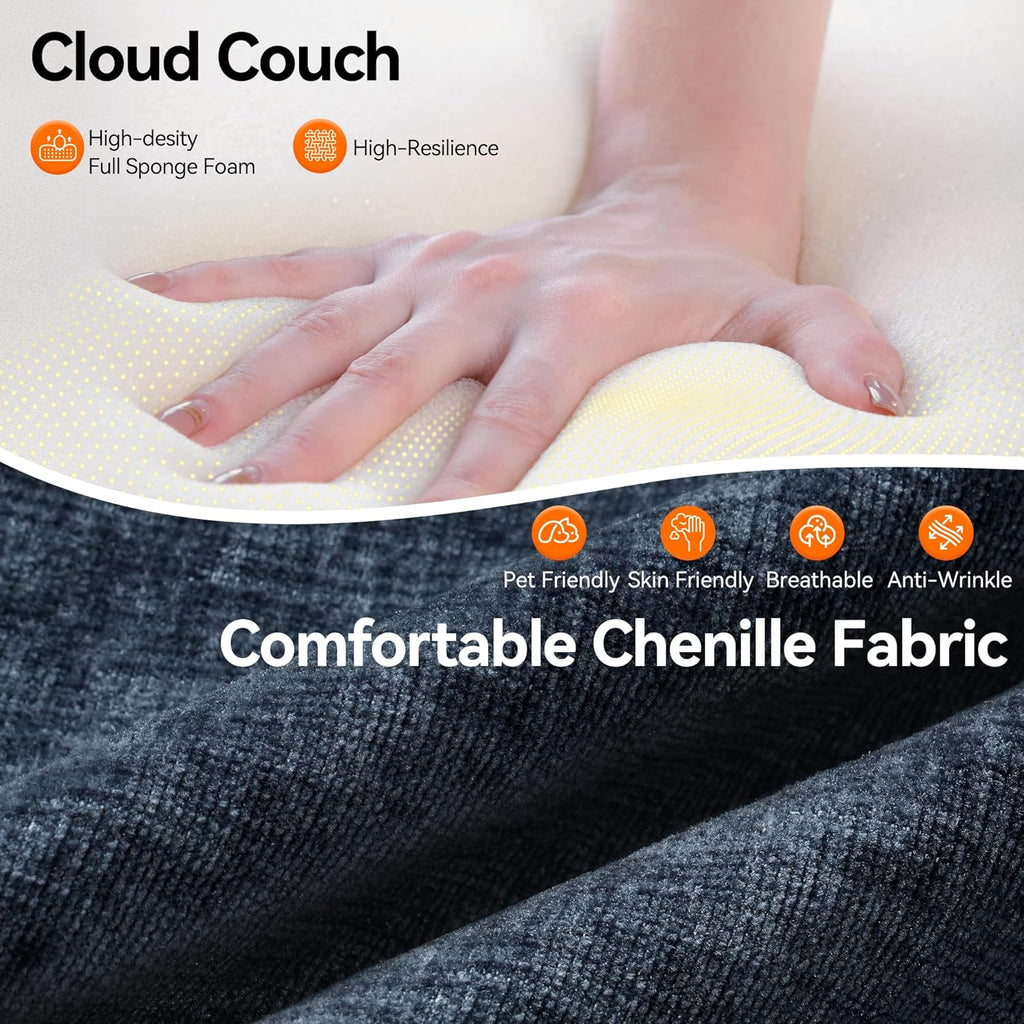 86.6" Cloud Boneless Sectional Sofa with Ottoman, L-Shaped Modular Couch for Living Room, Ultra Deep Seat Chenille Fabric Sofa, No Assembly Required, Blue