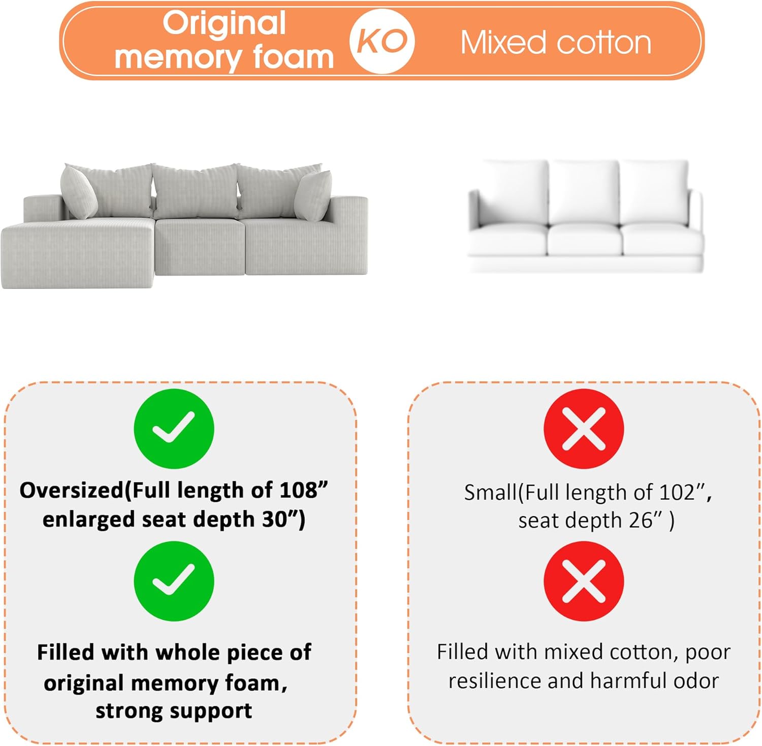 108"Modern Sectional Sofa,Modular Convertible L-Shape Sofas,Upholstered Couches with Deep Seat,Pet-Friendly Sponge Sofa for Living Room Bedroom,Sofa bed for small space (Beige, Left Facing Chaise)