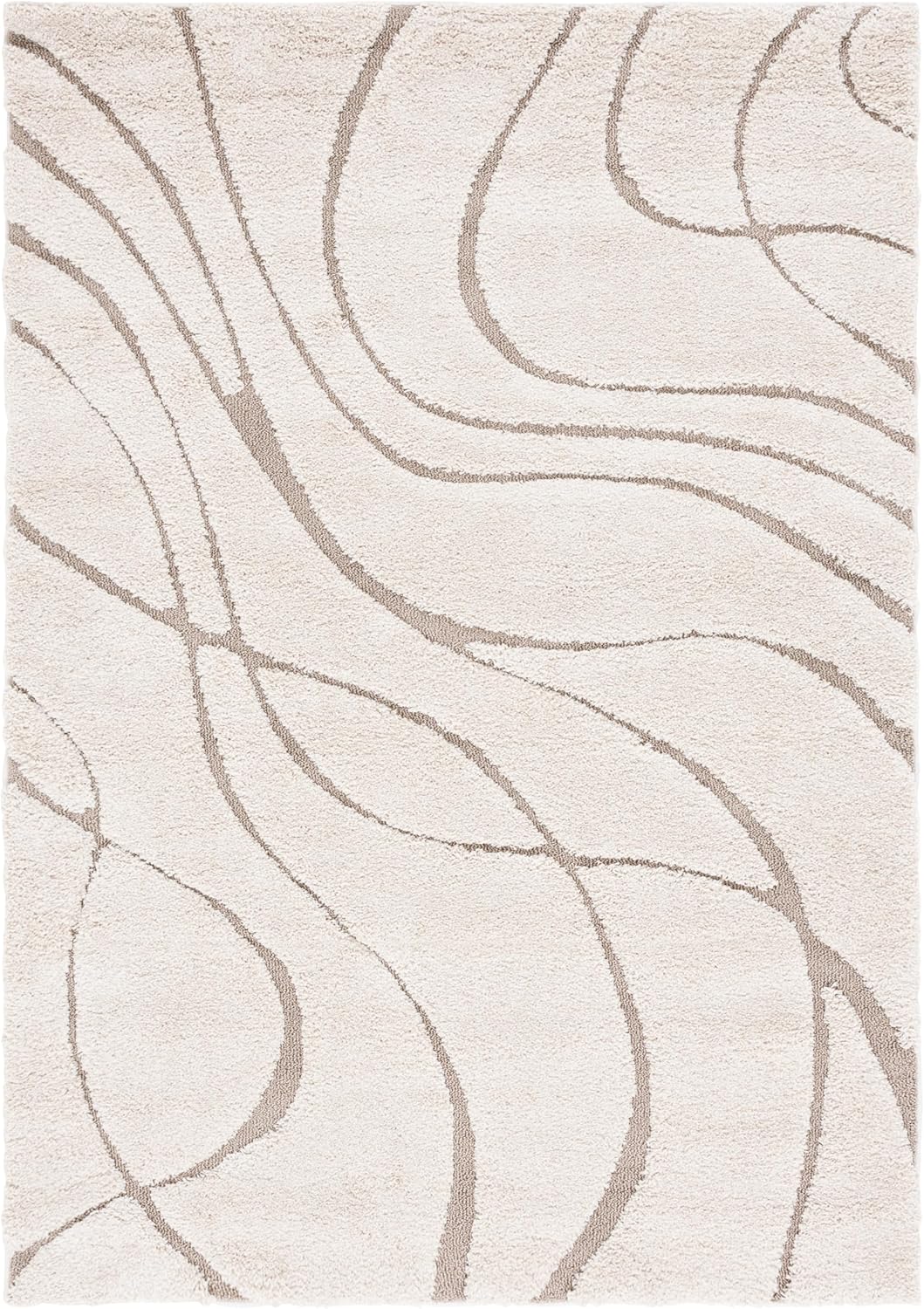 SAFAVIEH Florida Shag Collection Area Rug - 6' x 9', Cream & Beige, Non-Shedding & Easy Care, 1.2-inch Thick Ideal for High Traffic Areas in Living Room, Bedroom (SG471-1113)