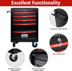 5 Drawers Tool Cart on Wheels, Multifunctional Rolling Tool Chest, Drawers Mobile Trolley Organizer Heavy Duty Tools Box with Locking Wheels & Ball Bearing Drawers (Black, 5 Drawers)