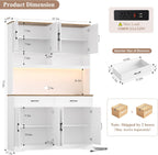 HOSTACK Modern Farmhouse Pantry Cabinet, 75" Tall Kitchen Pantry Storage Cabinet with Charging Station, RGB LED Light, Multi-Purpose Kitchen Storage Hutch Cabinets with Adjustable Shelves, White