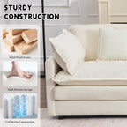 GNIXUU 76.7" Beige L Shaped Comfy Chenille Modular Cloud Sofa, Modern 2 Seater Couch with Movable Ottoman, Deep Seat Sofa with 4 Pillows for Living Room Apartment Small Places