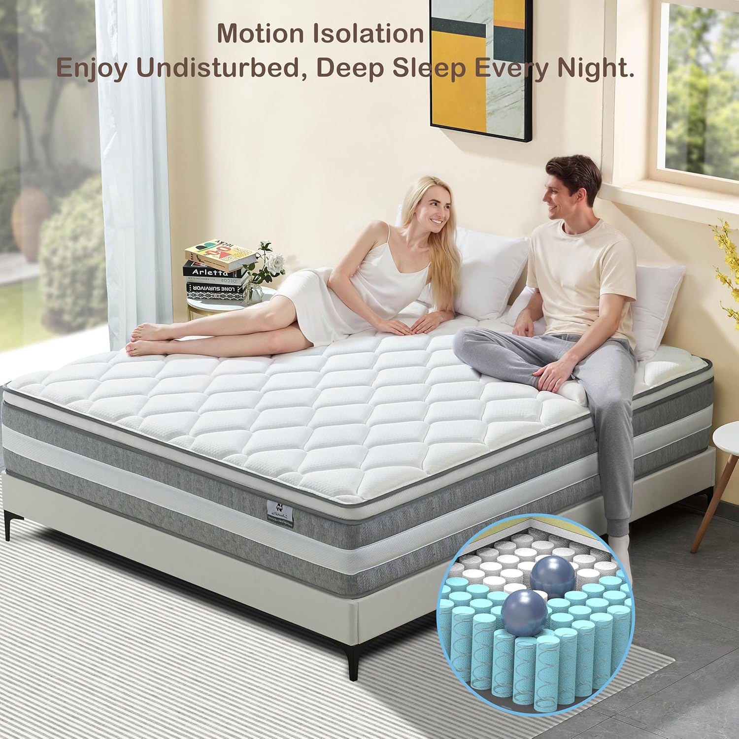 Full Size Mattress, 12 Inch Hybrid Mattress in a Box with Memory Foam and Individually Pocketed Spring, Motion Isolation, Pressure Relief, Medium, CertiPUR-US Certified