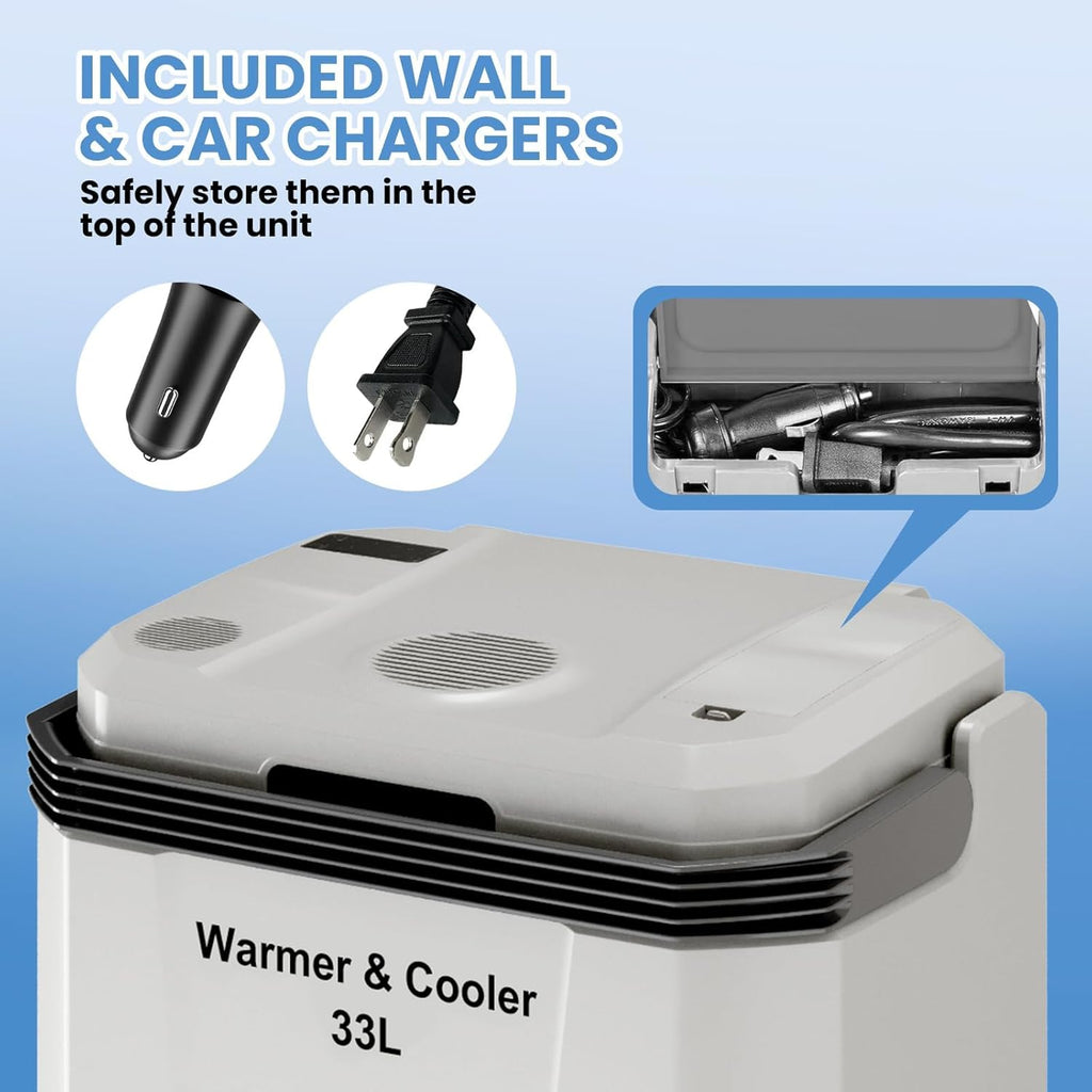 Takywep 35 QT Electric Cooler for Car, 12V/110V Portable Car Fridge Cooler & Warmer with AC/DC Power, 33L Car Refrigerator for Travel, Camping, Truck, Home Use, Gray