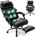 Massage Office Chair with Foot Rest,6 Points Vibration & Heat Executive Office Chairs for Heavy People,500LBS Big and Tall Office Chair,Ergonomic Reclining Desk Chair,Dual-Use Pillow,Black
