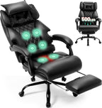 Massage Office Chair with Foot Rest,6 Points Vibration & Heat Executive Office Chairs for Heavy People,500LBS Big and Tall Office Chair,Ergonomic Reclining Desk Chair,Dual-Use Pillow,Black