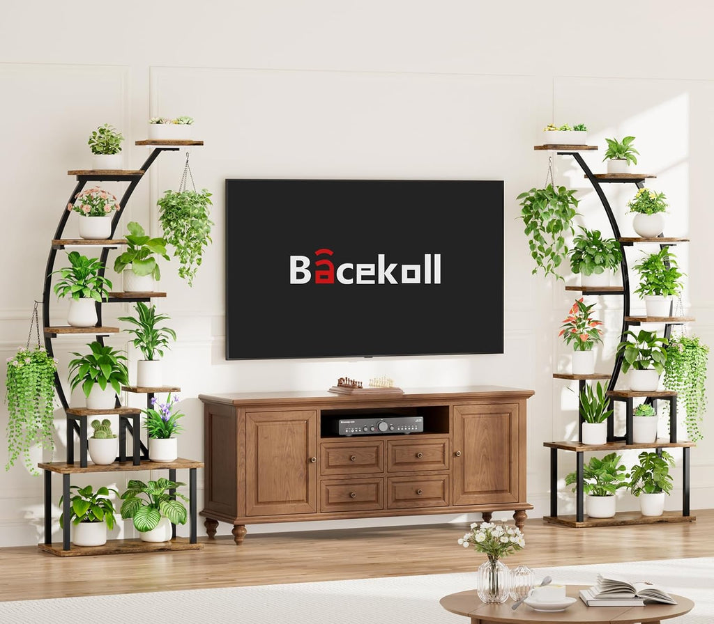 Plant Stand Indoor with Grow Lights  9 Tiered Metal Plant Shelf  64" Tall Plant Stand for Indoor Plants Multiple  Large Plant Rack Display Shelf  Curved Plant Holder for Living Room  Patio