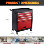 4 Drawers Metal Rolling Tool Chest on Wheels, Lockable Organizer ToolBox Tool Cart with 1 Cabinet, Multifunctional Large Capacity Trolley Tool Storage Case for Garages & Repair Shop (Black+Red)