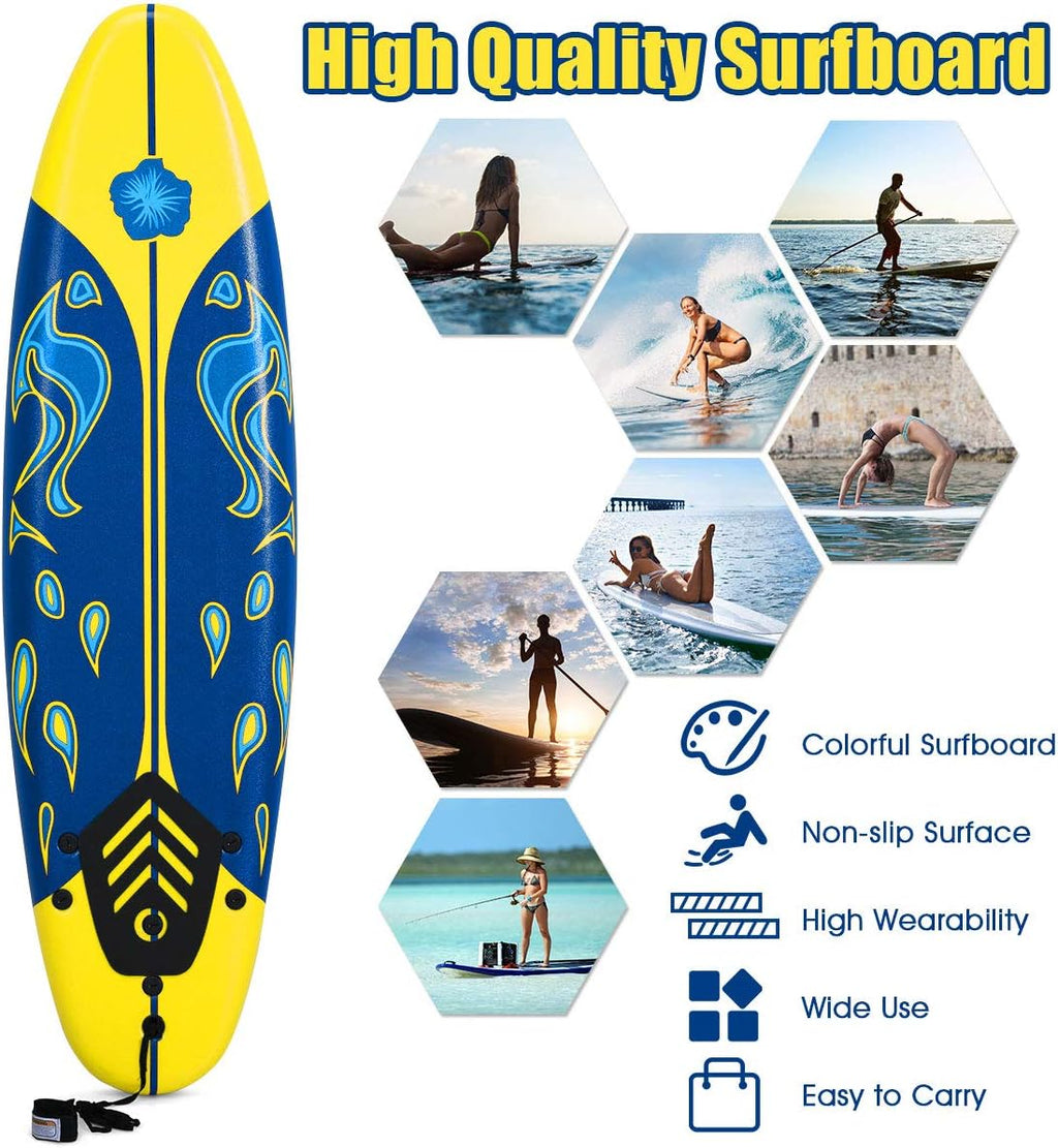 GYMAX Surfboard, 6FT Stand Up Paddle Board with Removable Fins & Safety Leash, Lightweight Non-Slip Paddle Board for Teenagers, Adult, Beginners