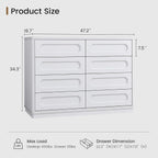 White Dresser for Bedroom with 8 Drawers, 47.2" Wide Dresser for Closet with Deep Drawer, Large Wood TV Stand, Modern Chest of Drawers for Bedroom, Hallway