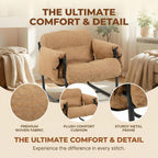 Kinfant Mid Century Modern Accent Chair, Chunky Upholstered Armchair with Metal Frame, Oversized Lounge Chair for Living Room Bedroom Small Spaces, Textured Chenille Fabric, Caramel Brown