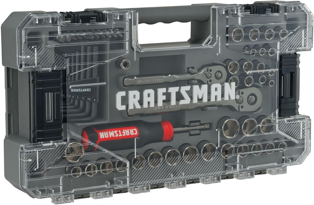 CRAFTSMAN OVERDRIVE 64-Piece Gunmetal Chrome Mechanics Tool Set, Standard SAE/Metric Socket Set, with Hard Case (CMMT99064)