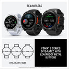 Garmin fēnix® 8 – 51 mm  AMOLED  Sapphire  Premium Multisport GPS Smartwatch  Long-Lasting Battery Life  Dive-Rated  Built-in LED Flashlight  Carbon Gray DLC Titanium with Pebble Gray Band