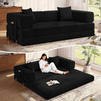MoonSpeak 78.8''Sleeper Couch Bed for Livingroom .Convertible Modular Sofa with Armrest Pillow .Modular Fldable Corduroy Couches in a Box,No Assembly (Black)
