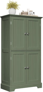 ChooChoo Bathroom Floor Cabinet, Modern Bathroom Storage Cabinet with 4 Doors and Adjustable Shelves, Freestanding Cupboard for Living Room, Green