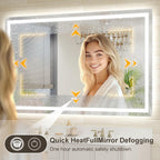 60x36 Large LED Bathroom Mirror with Lights, Brighter Backlit + Front Lit, Tempered Glass, Dimmable, Multiple Light Modes, Anti-Fog Lighted Bathroom Vanity Mirror for Wall, Memory Function