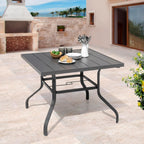 NUU GARDEN 37" Outdoor Patio Table, Square Steel Slat Dining Table for 4 with 1.57" Umbrella Hole, Powder-Coated Iron Frame and Slatted Top for Patio, Garden and Balcony, Gray