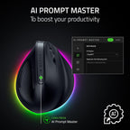 Razer Pro Click V2 Vertical Wireless Mouse: 6 Button Ergonomic Design - One Click AI Prompt - Supports Windows & Mac - Multi Device Connectivity via 2.4GHz, Bluetooth, or USB C Wired Mode - Chroma RGB