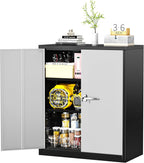 Greenvelly Metal Storage Cabinet,36" Lockable Storage Cabinet with Doors and Adjustable Shelves, Steel File Cabinet with Lock for Garage,Home,School,Pantry(Black Grey)